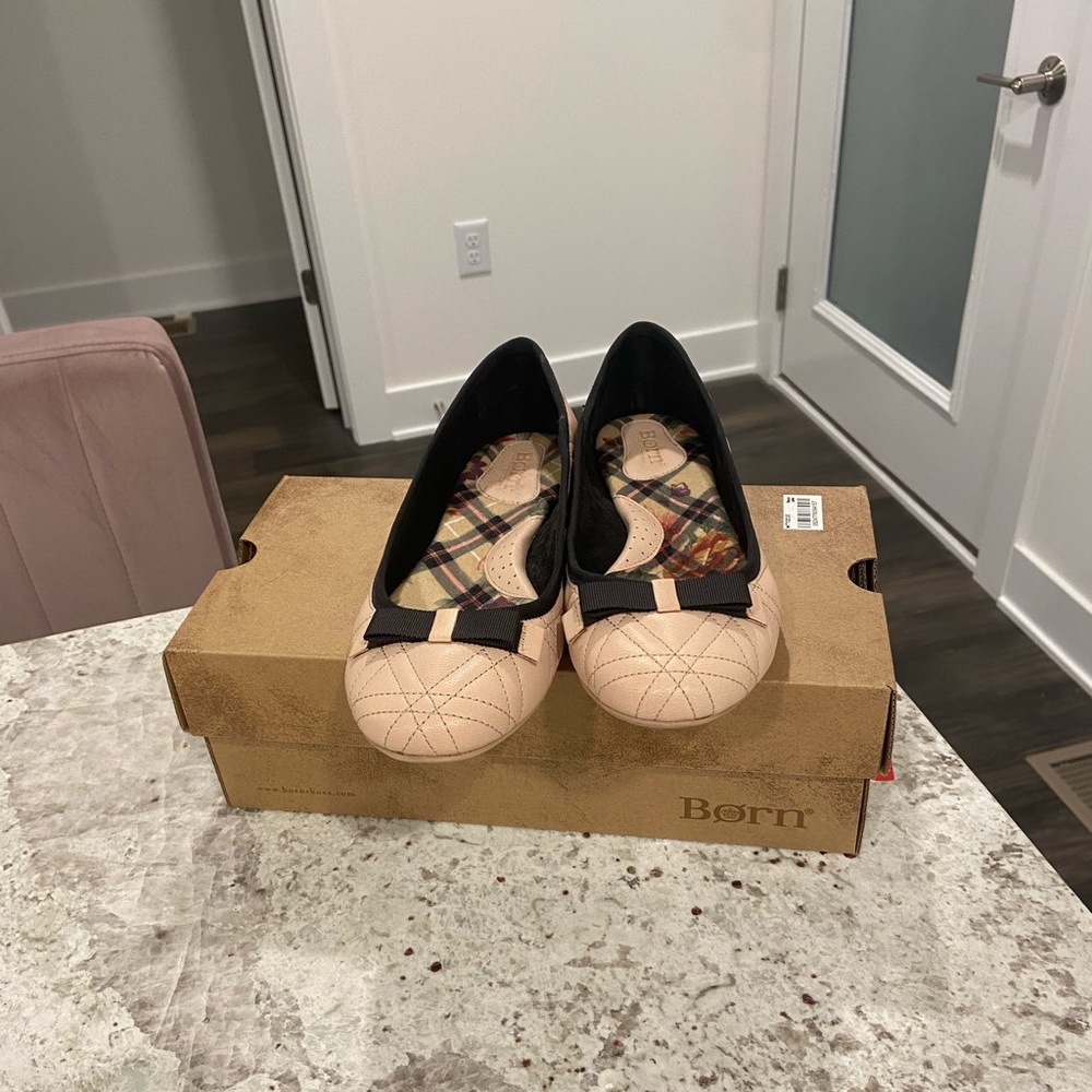 Tan and Back Born Tiffney Quilted Leather Ballet Flats